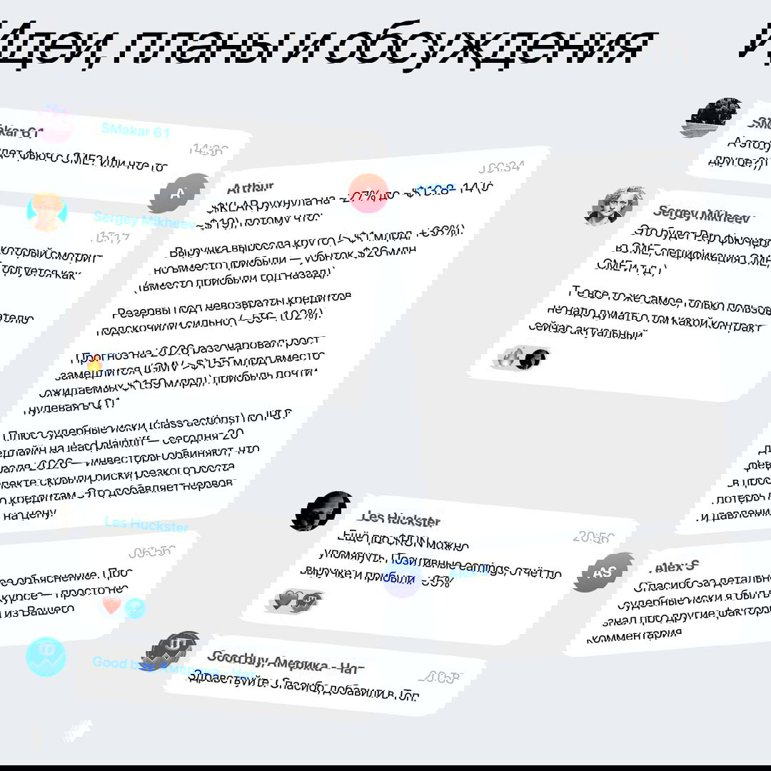 Коллаж сообщений из чата UTEX: обсуждения идей, планы по фьючерсам и комментарии трейдеров о сделках и дивидендах, выдержки чата сообщества.