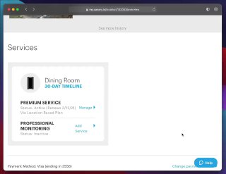 Скриншот страницы настроек сервиса Canary: блок Services с информацией о премиум‑услугах и вариантах подписки.