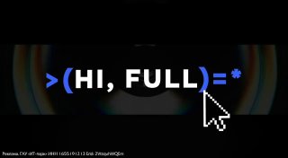 Стилизованная графика: крупная белая надпись '> (HI, FULL)=*' на тёмном фоне, курсор указывает на текст — анонс мероприятия.