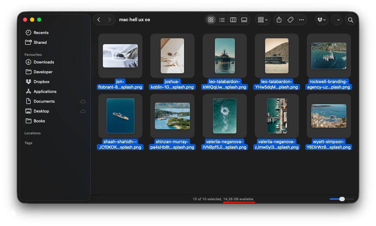 Finder и показ свободного места при выборе файлов