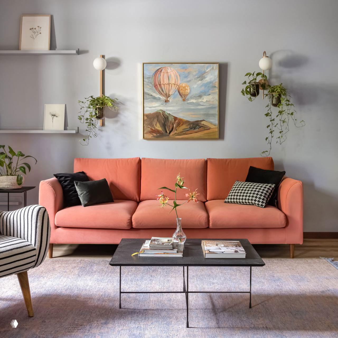 Розовый диван в гостиной: 45 впечатляющих фотографий