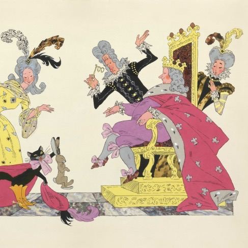 Цветная сценка из детской сказки с украшенной мебелью и персонажами; стилистика книжной иллюстрации, знакомая российским читателям.