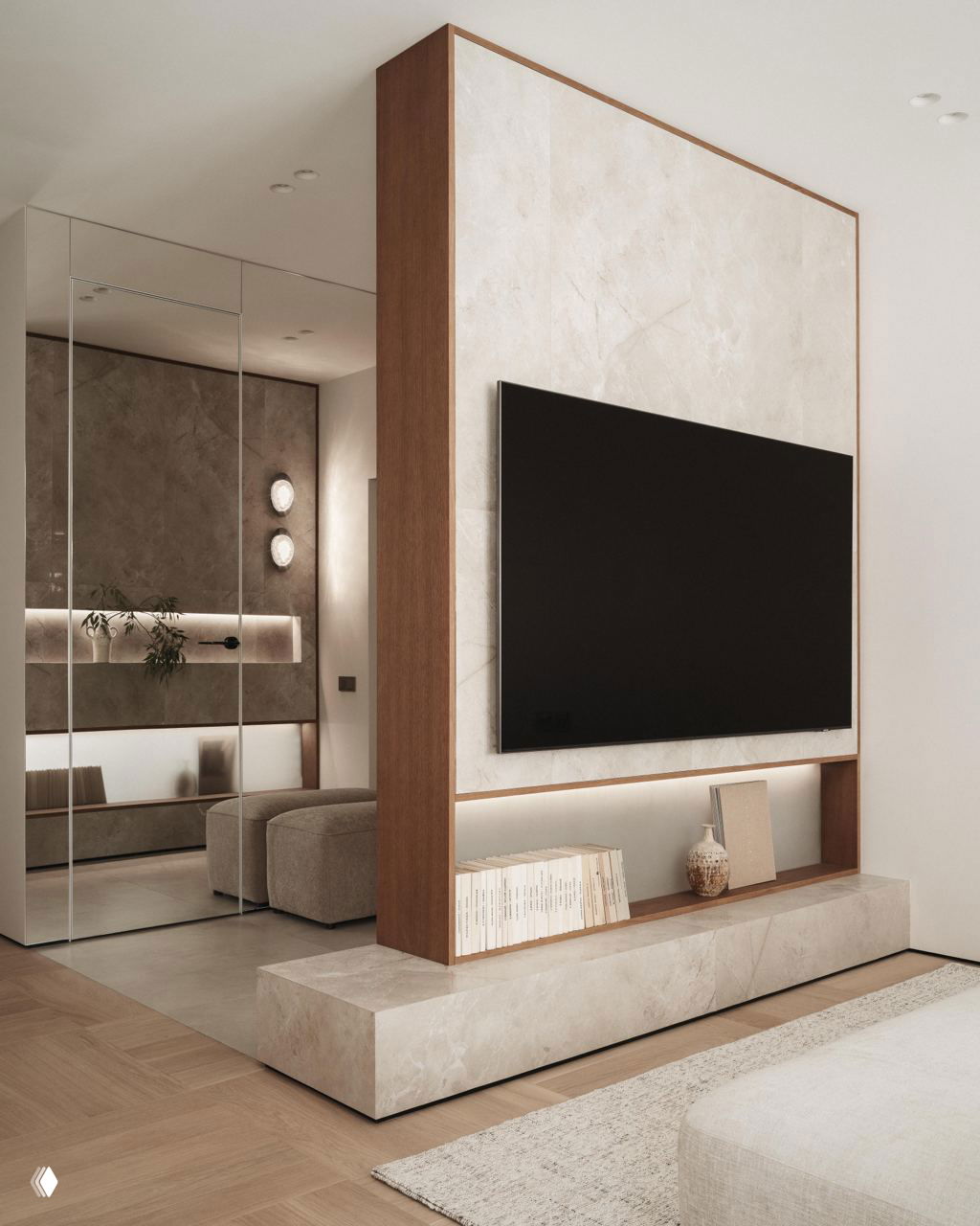 Волнистое изголовье и дерево — квартира 90 м² в Пушкино