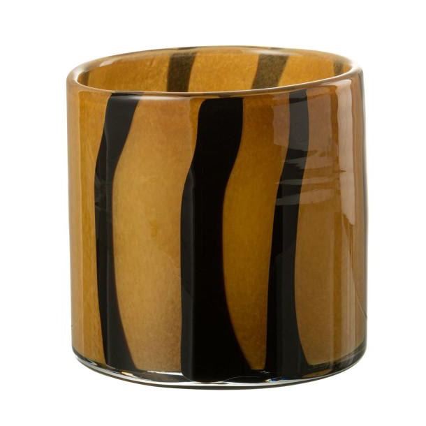 Керамический стакан/ваза с вертикальными коричневыми и чёрными полосами на белом фоне — минималистичный подарок для интерьера, рабочего стола или кухни.