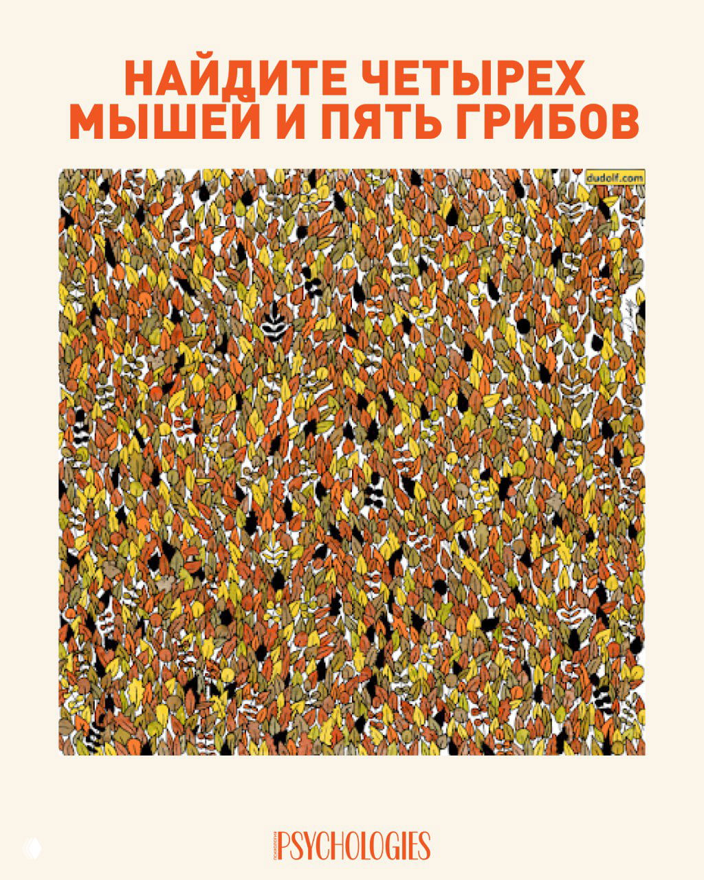 Найдите четырёх мышей и пять грибов