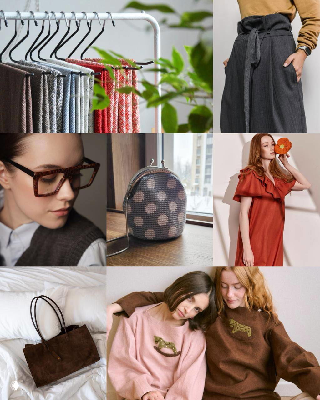 Коллаж с акцентом на ткани, стильные брюки и крупный план очков O.D.L., демонстрирующих форму и материал дизайнерских оправ.