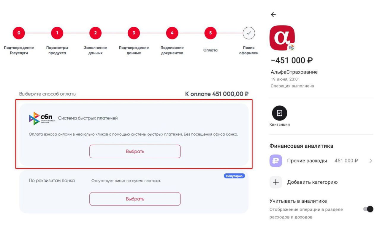 Fort Knox: оплата полиса по QR‑СБП с кредитки Альфы (13,2%)