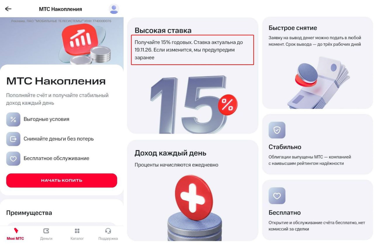 15% годовых по облигациям МТС
