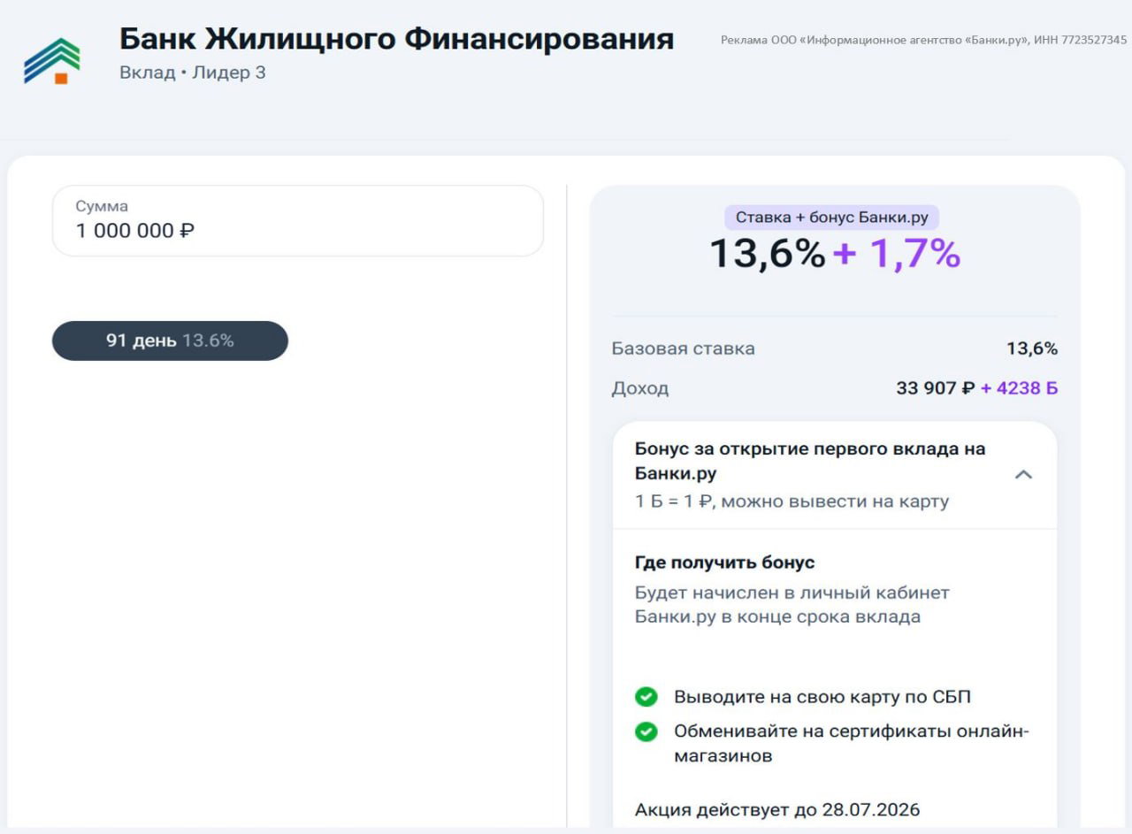 До 15,3% годовых по вкладу