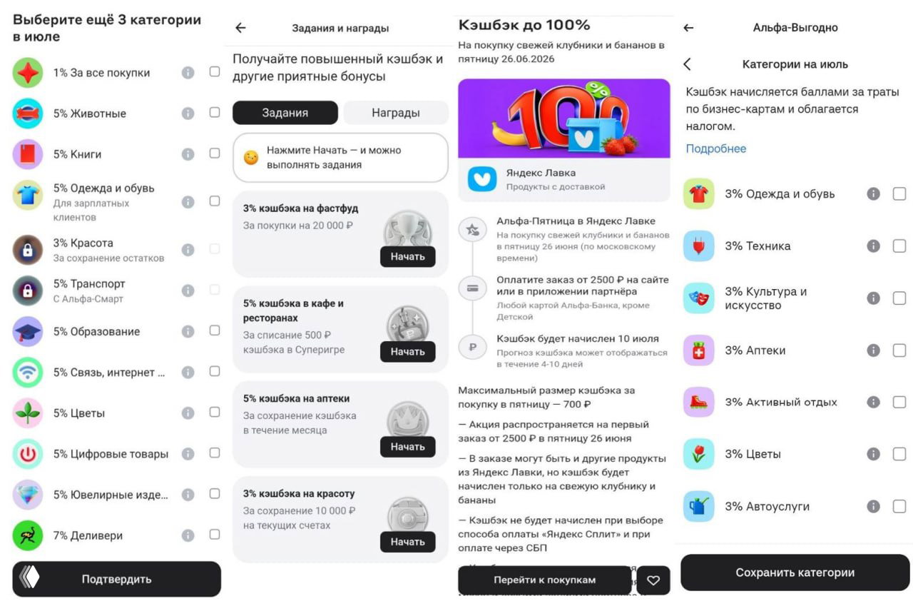 Альфа‑Банк: категории и кэшбэк 100% на Яндекс Лавке