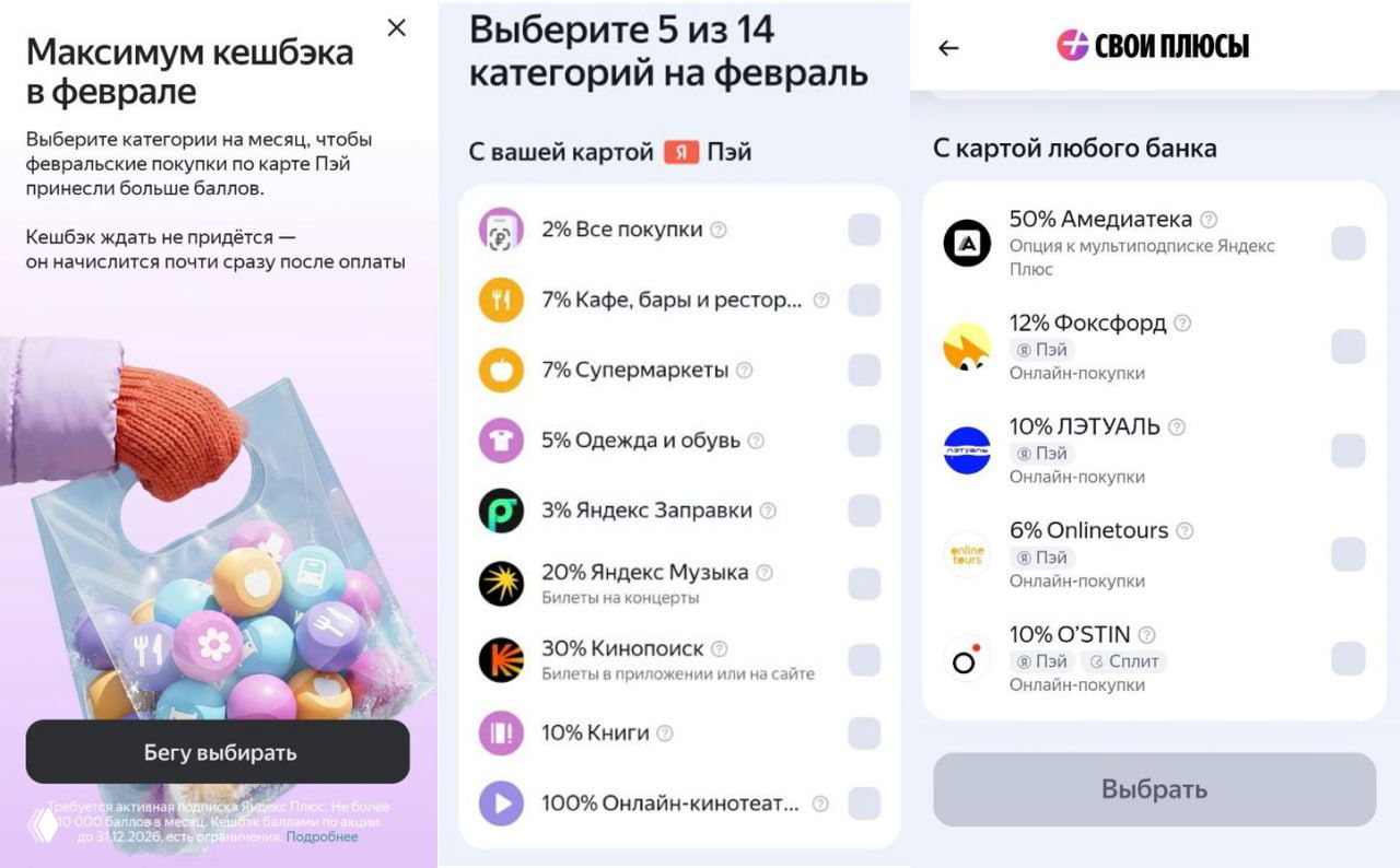 Категории кэшбэка Яндекс.Пэй на февраль