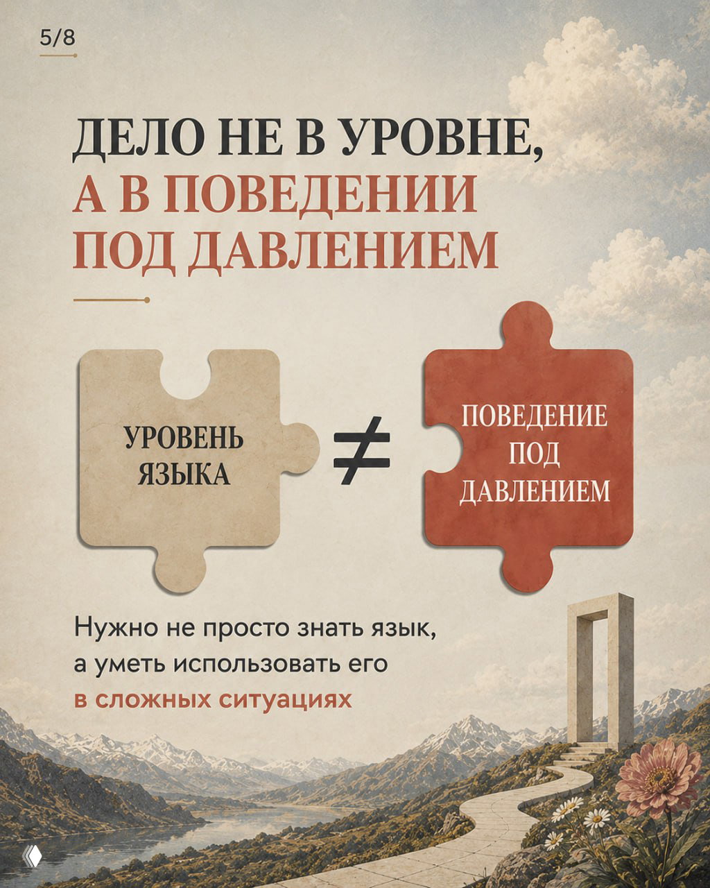 Слайд-пояснение: визуальные блоки с преимуществами — готовые фразы, тренировка реальных ситуаций, стратегии для ответов под давлением и обратная связь.