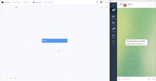 Скриншот интерфейса PuzzleBot: визуальный конструктор бота с выделенным узлом «start», панелью настроек слева и превью чата справа, демонстрация отправки команды.