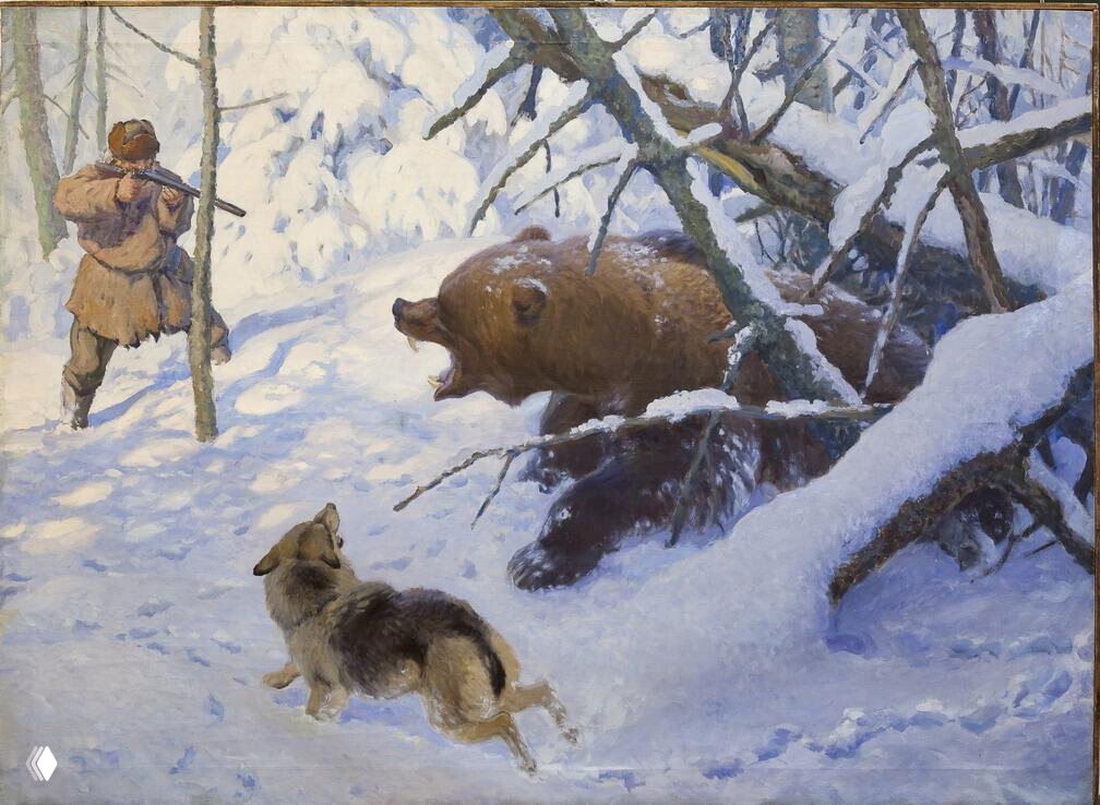 Охота на бурого медведя — картина А. Н. Комарова