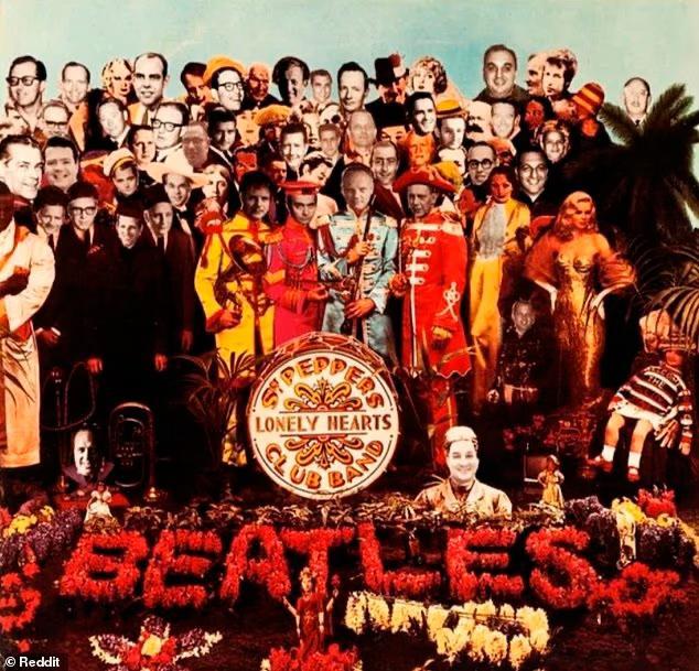 Иконическая цветная обложка альбома The Beatles «Sgt. Pepper's Lonely Hearts Club Band» с коллажем лиц и ярким оформлением для коллекционеров.