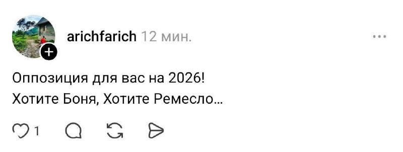 Скриншот другого комментария: упоминание оппозиции и возможных гостей, видны значки реакции и стандартные элементы социальной сети.