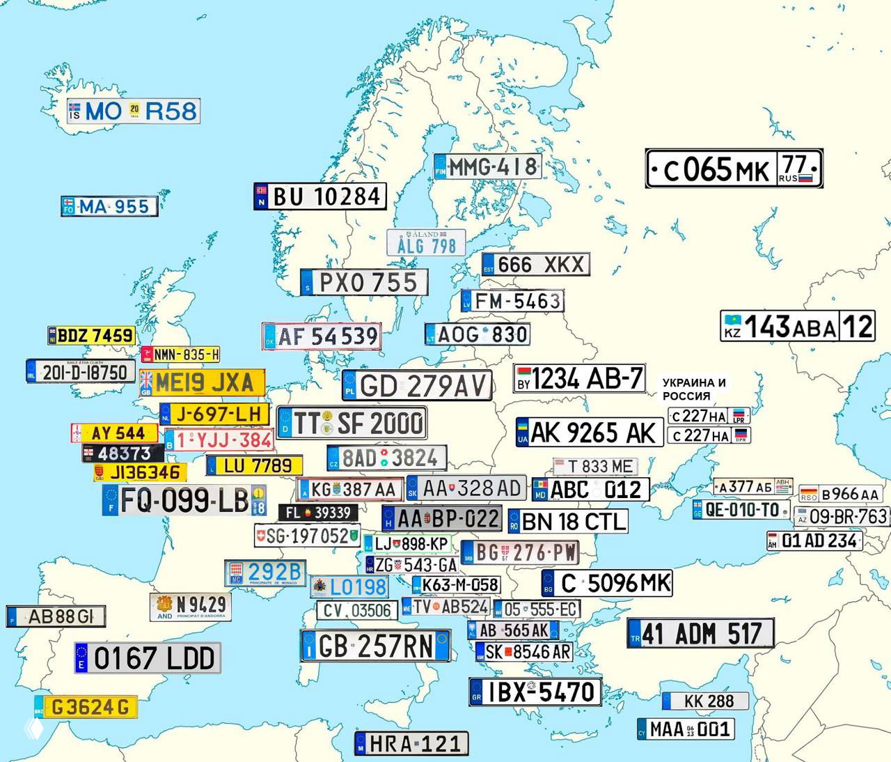 Номерные знаки автомобилей во всех странах Европы