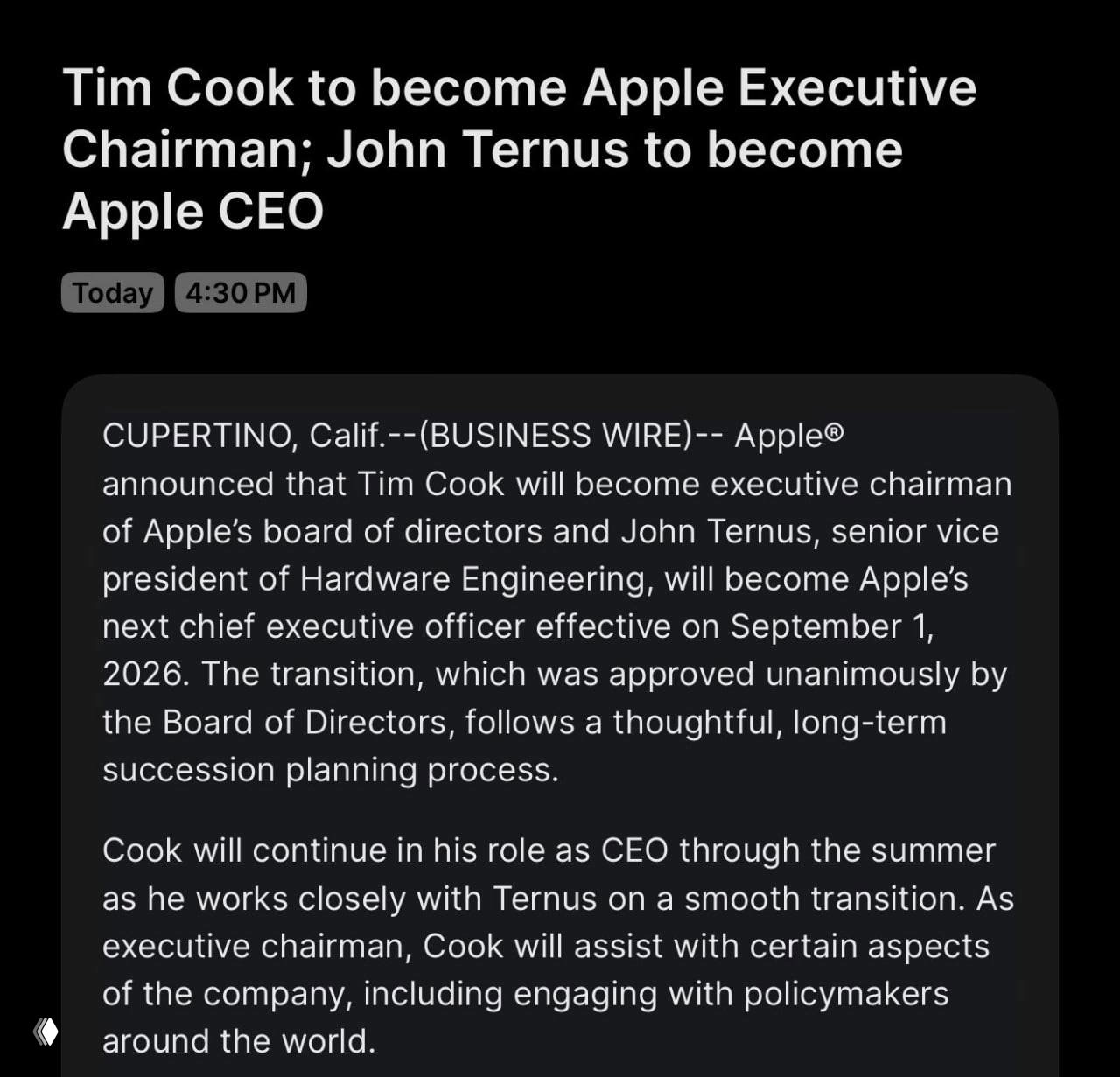 Тим Кук покидает пост главы Apple