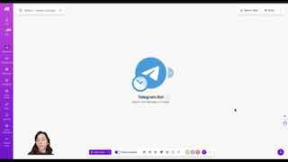 Скриншот интерфейса make.com с активным модулем Telegram Bot: большая иконка бота, боковая панель с меню и мини-превью автора видео в углу экрана