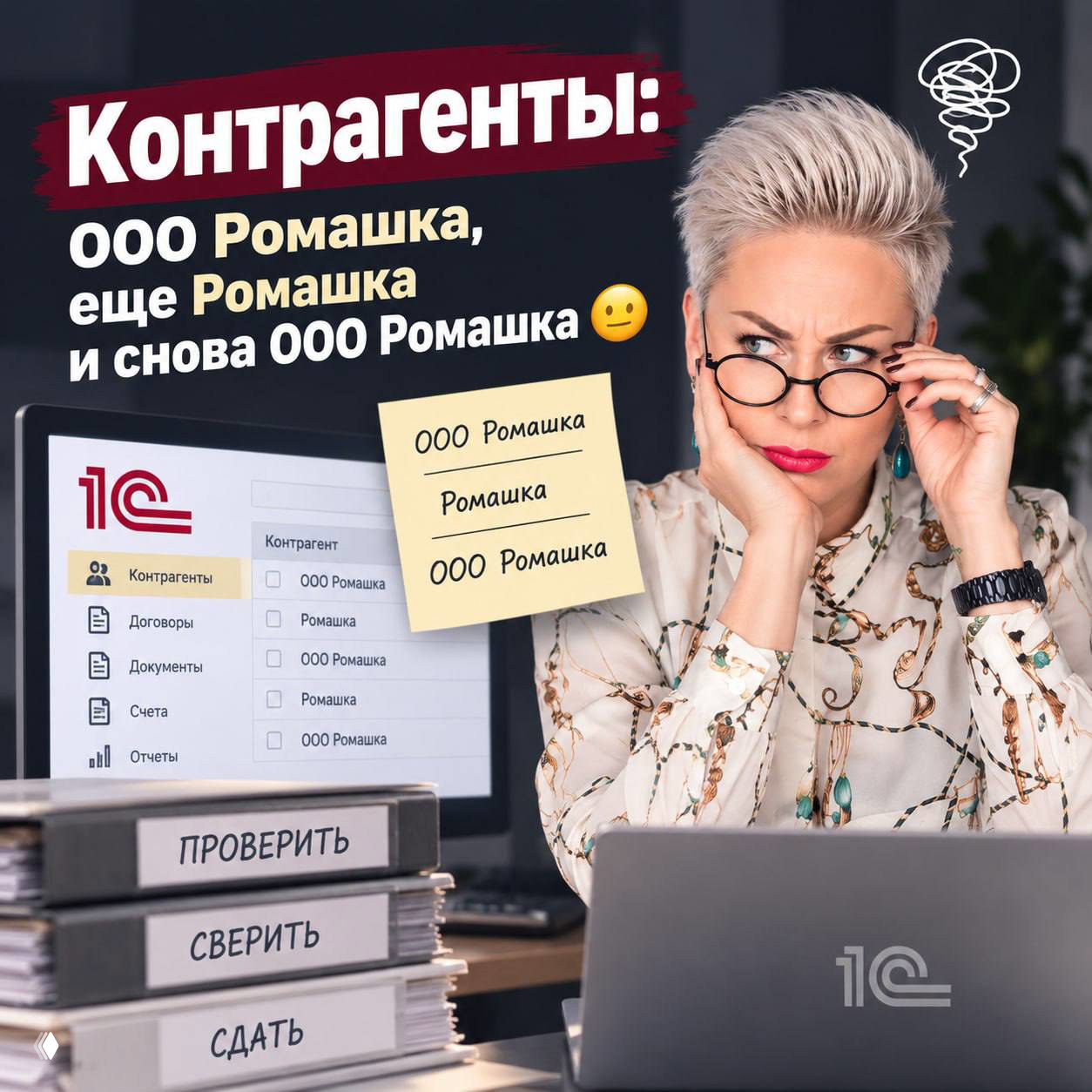 Контрагенты: дубли в 1С на примере «Ромашка»
