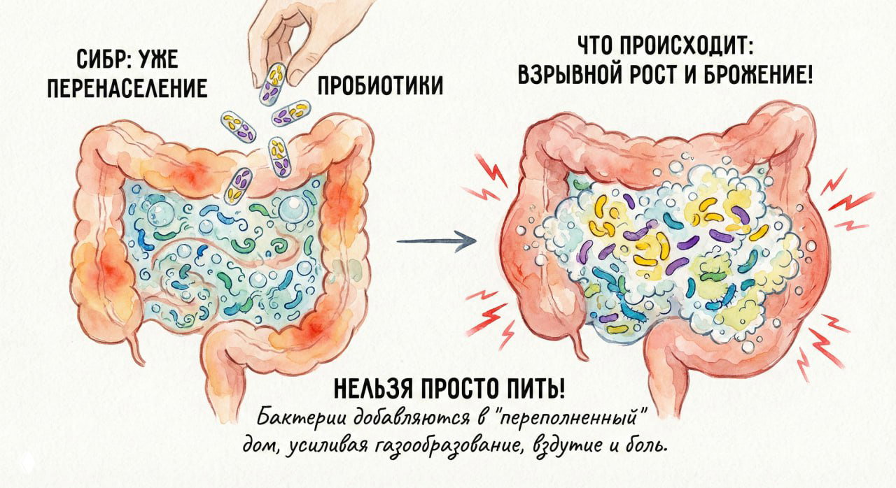 Почему при СИБР нельзя просто пить пробиотики