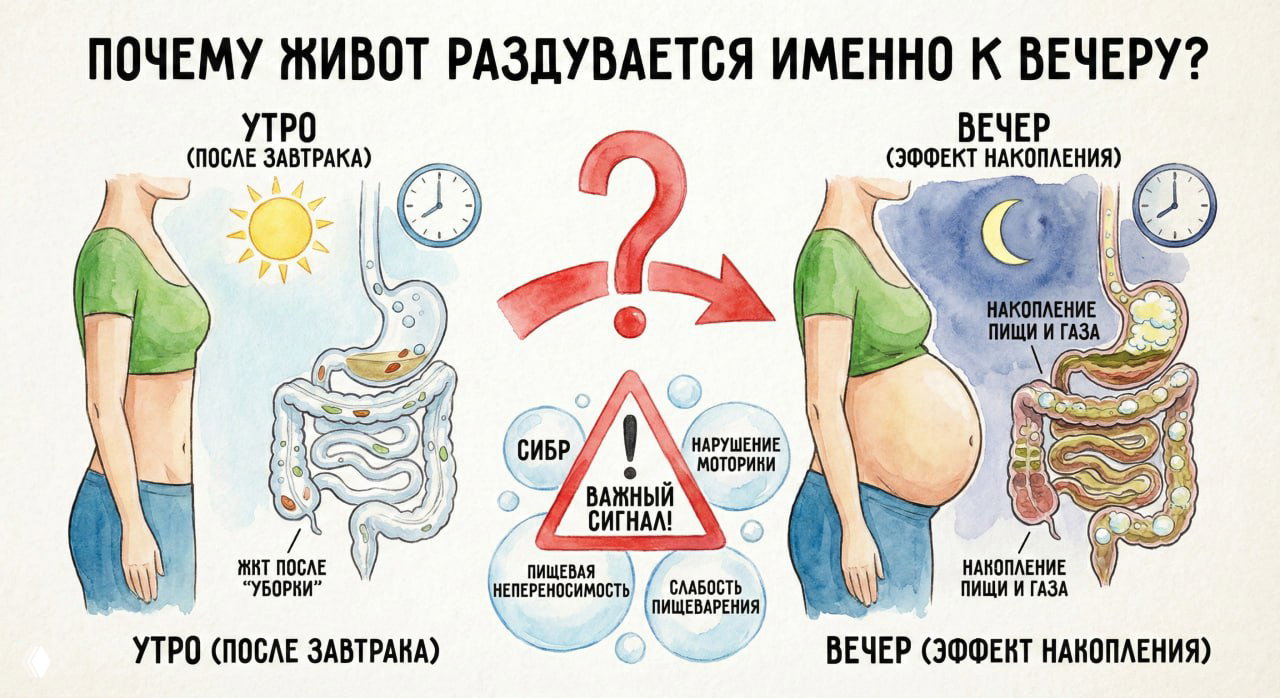Почему живот раздувается к вечеру — важный сигнал