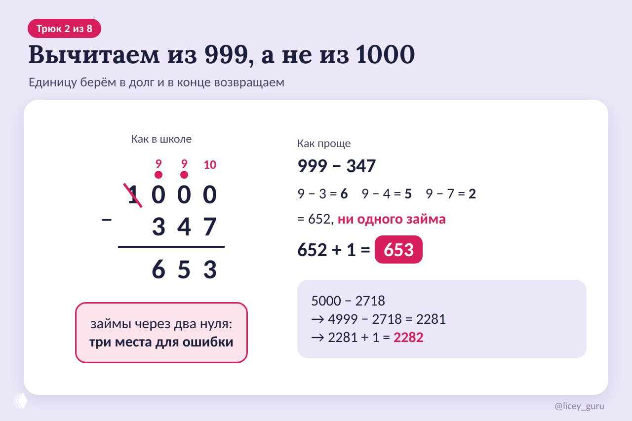 Как вычитать из 1000 без столбика