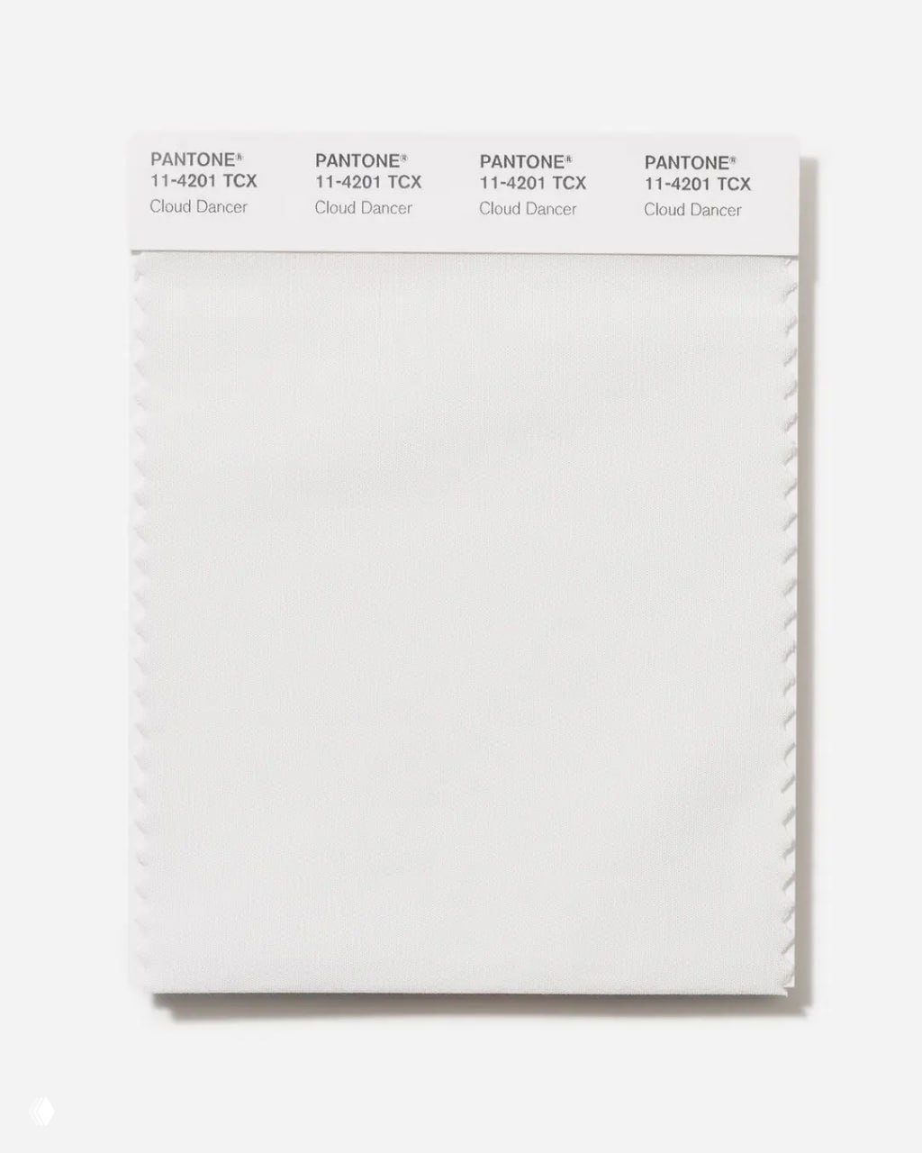 Образец Pantone 11-4201 TCX с оттенком Cloud Dancer — бледно‑белая текстура на нейтральном фоне, демонстрация цвета года 2026.
