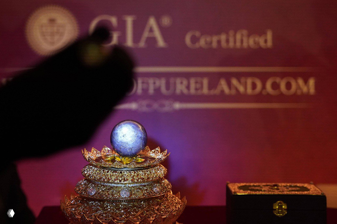 В Коломбо показали фиолетовый звездчатый сапфир 3563 карат