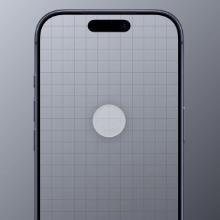 Крупный план iPhone с серой сеткой и центральным круглым элементом интерфейса — иллюстрация компонентов нового дизайна и макета экрана.