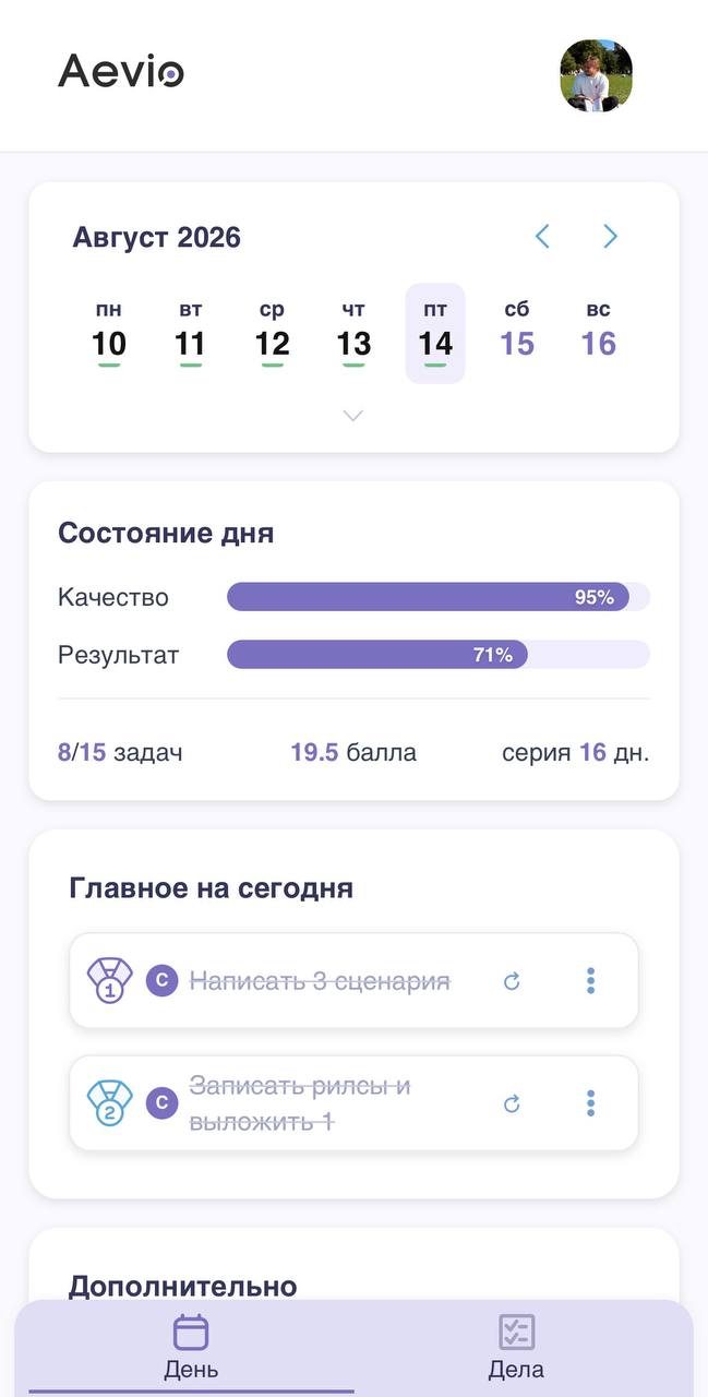 Качество дня и результат в Aevio