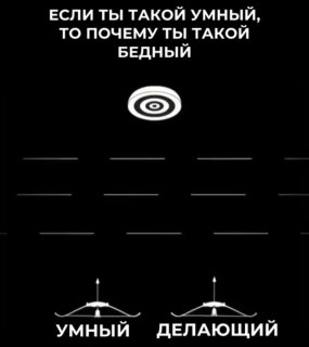 Монохромная иллюстрация с текстом «Если ты такой умный, то почему ты такой бедный» и диаграммой, противопоставляющей «умный» и «делающий», подчёркивающая разрыв между пониманием и действием.
