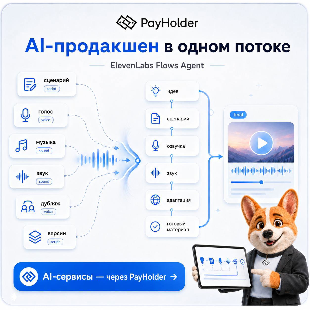 ElevenLabs Flows Agent: AI‑продакшен в одном процессе