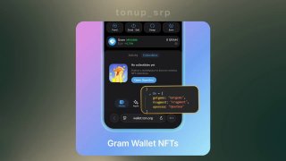 Скриншот интерфейса Gram Wallet в Telegram — превью бета‑интеграции: окно подписи, NFT-превью и элементы управления кошельком.