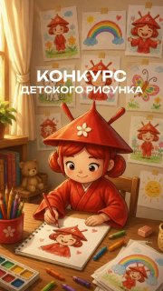 Детская иллюстрация: Чуфаня рисует за столом в уютном интерьере бистро, вокруг развешаны детские рисунки и видны краски с карандашами.