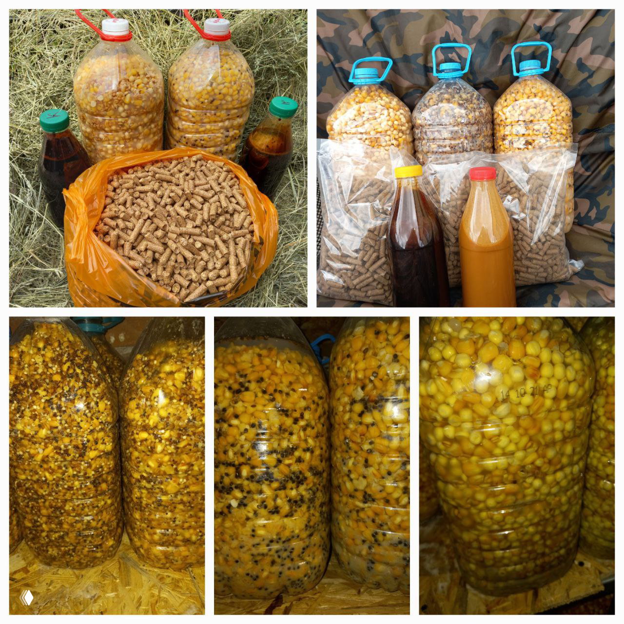 Упаковки пеллетса, бойлы и бутылки с ликвидами на столе: готовые продукты производителя, разнообразие фасовок и жидких аттрактантов для сезона.