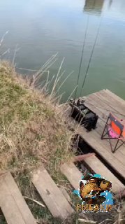 Берег водоёма с удочками, складной стул и рыбацкая сумка на причале, подготовка к ловле и вид на водную гладь — снимок из отчёта 09.03.