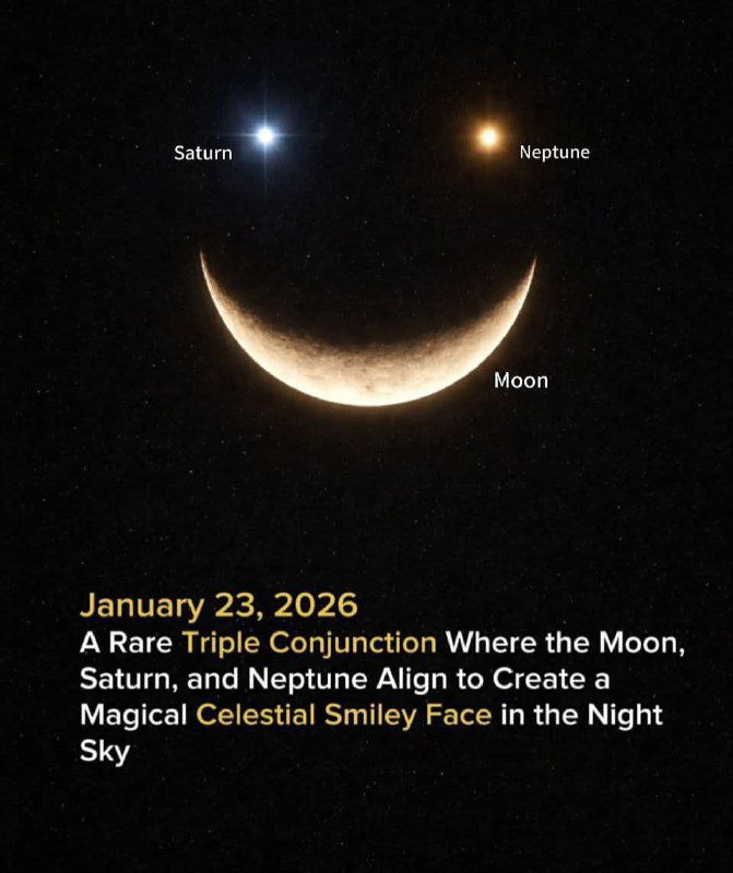 Луна, Сатурн и Нептун: небесная «улыбка» 23 янв