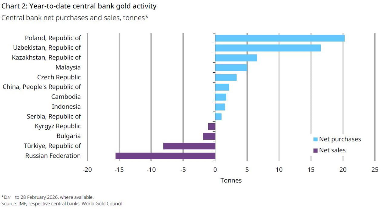 Central banks net gold purchases — February 2026