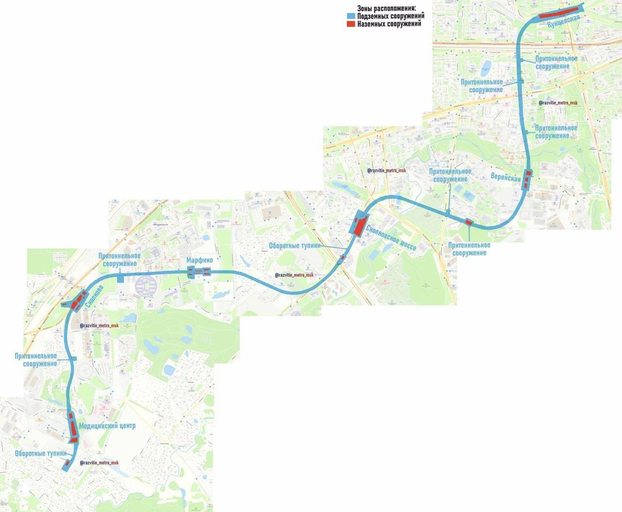 Опубликована схема продления Филёвской линии до Сколково