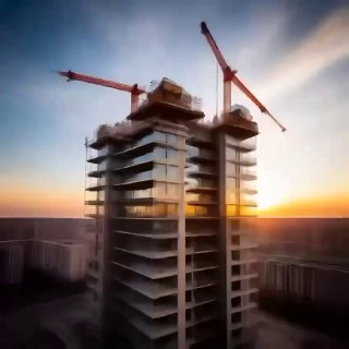 Незавершённый жилой дом с башенным краном на стройплощадке на фоне заката — иллюстрация рынка новостроек и цен