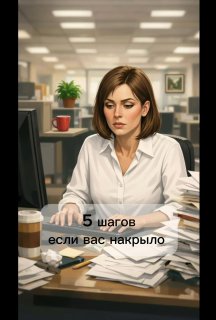 Женщина в офисе за столом среди стопок документов, выглядит встревоженной — иллюстрация к чек‑листу экстренной самопомощи при сильных эмоциях.