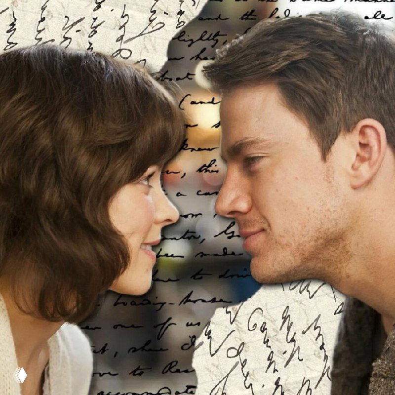 Женщина и мужчина лицом к лицу на фоне наложенного рукописного текста; иллюстрация к материалу о мифах в отношениях