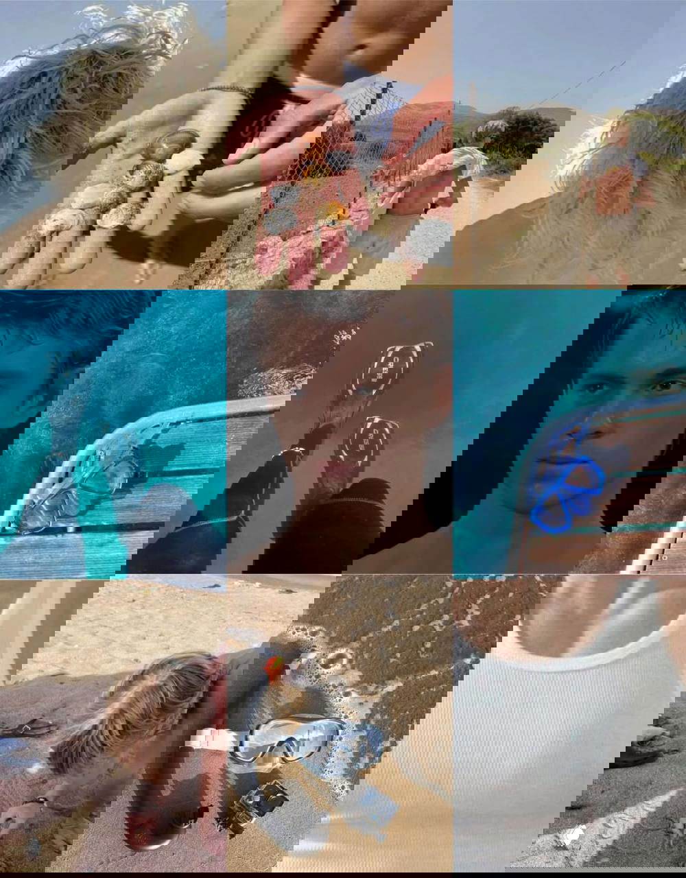 Коллаж с морскими сценами и портретом героя сериала; акваланг, доска, кадры из съёмок создают атмосферу шоу и отдыха у воды.