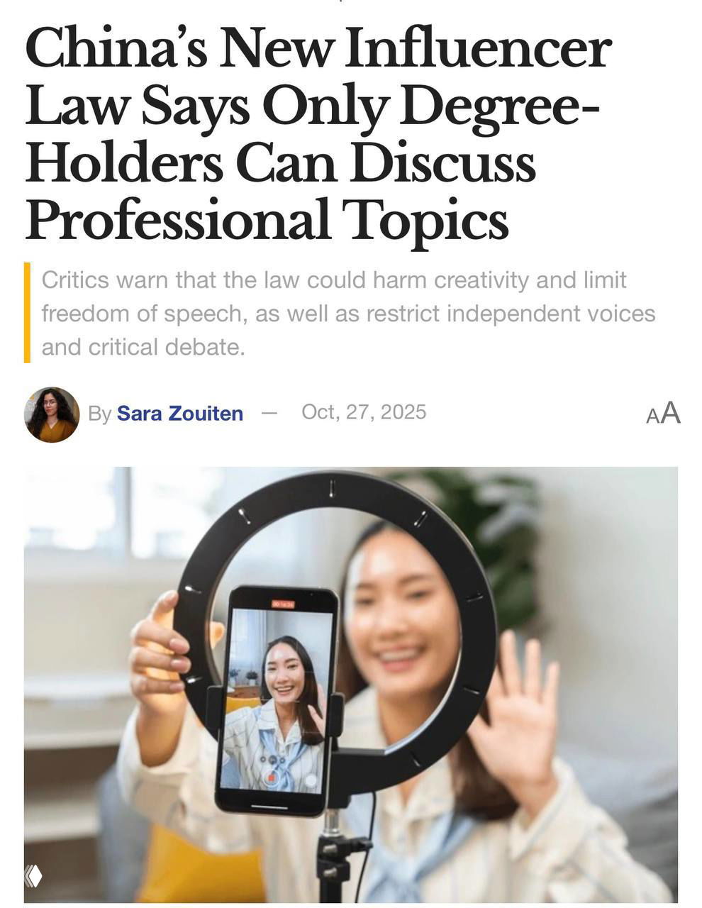В Китае блогеры-эксперты теперь должны иметь диплом 🔥