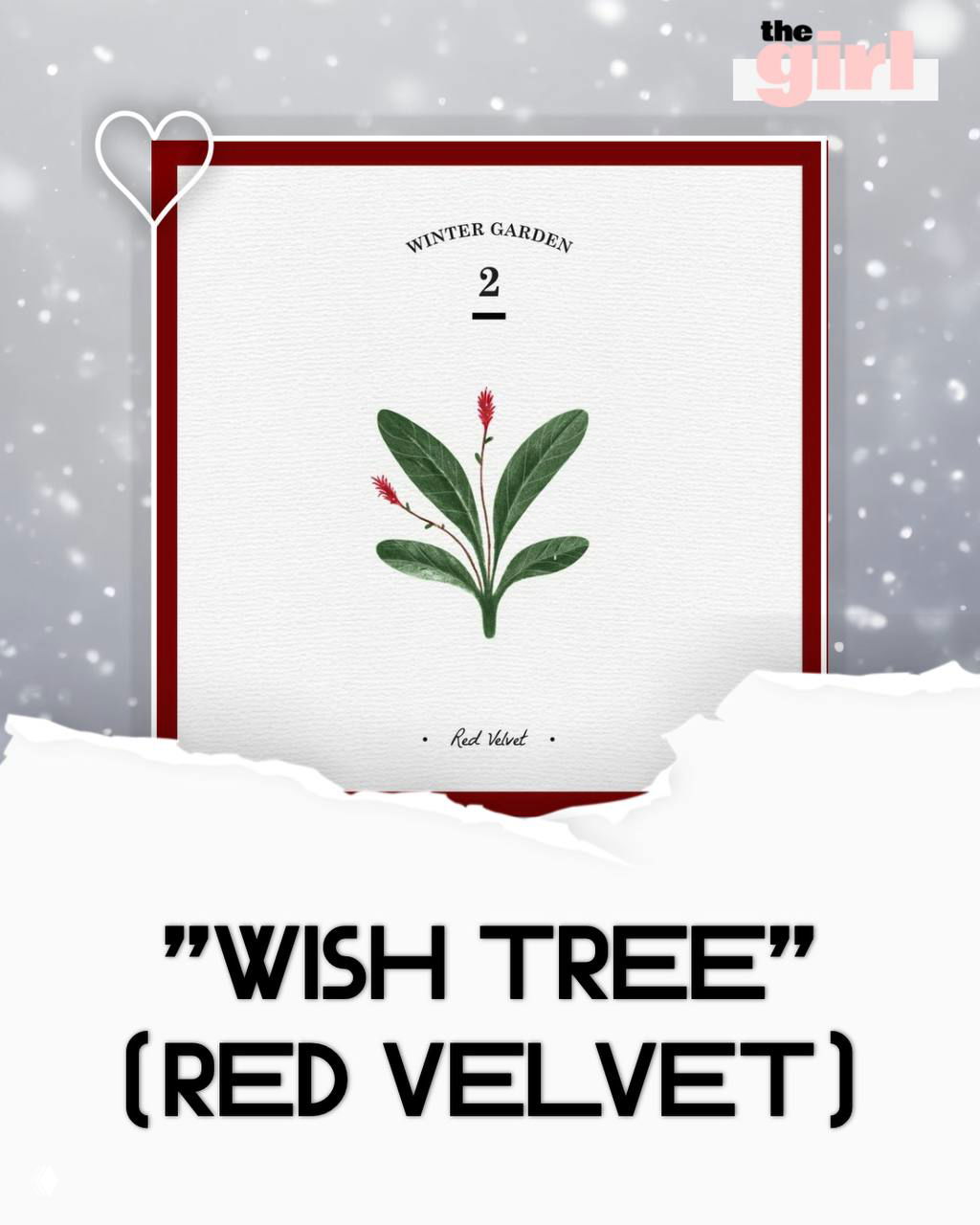 Обложка Red Velvet «Wish Tree»: иллюстрация листа в рамке и подпись «Wish Tree» на светлом фоне, праздничная графика.