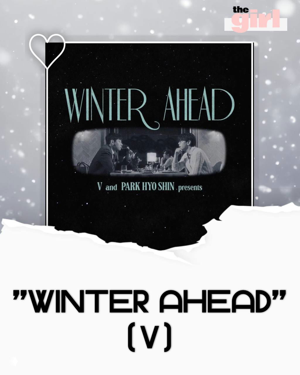 Обложка V «Winter Ahead»: тёмная винтажная композиция с силуэтами людей и крупной типографикой названия трека.