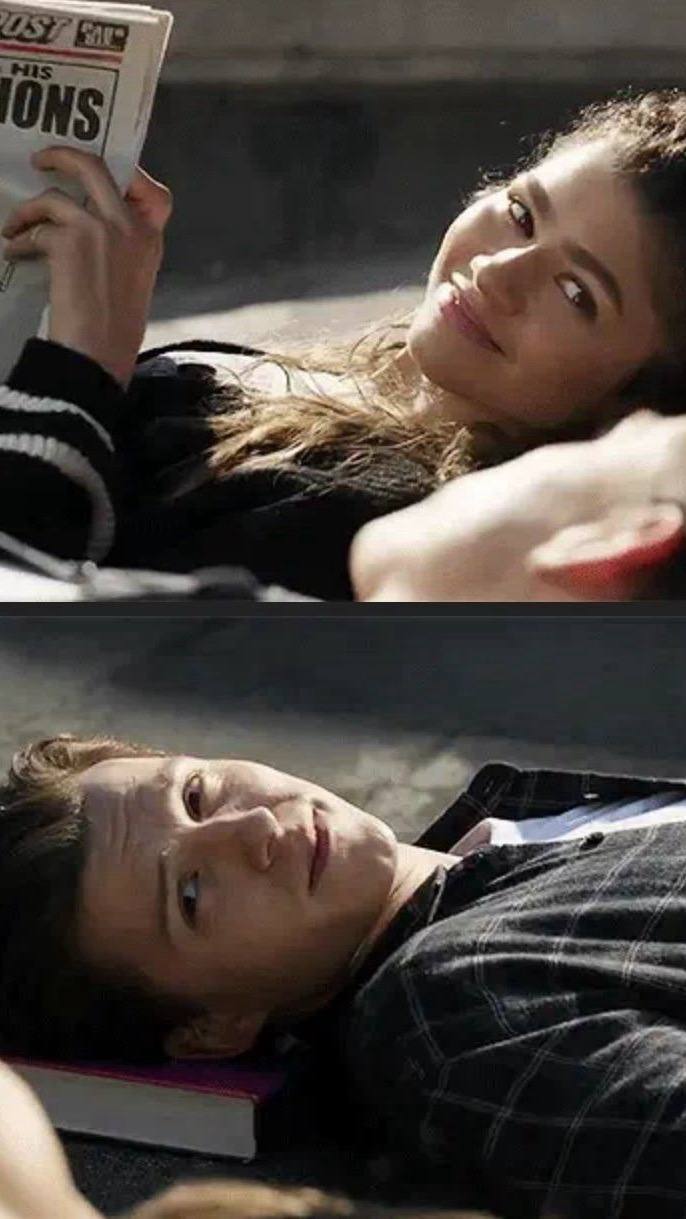 Кадры из трейлера: девушка и молодой мужчина лежат рядом, читают газету и книгу; романтическая сцена, которая может предвещать важные развязки.
