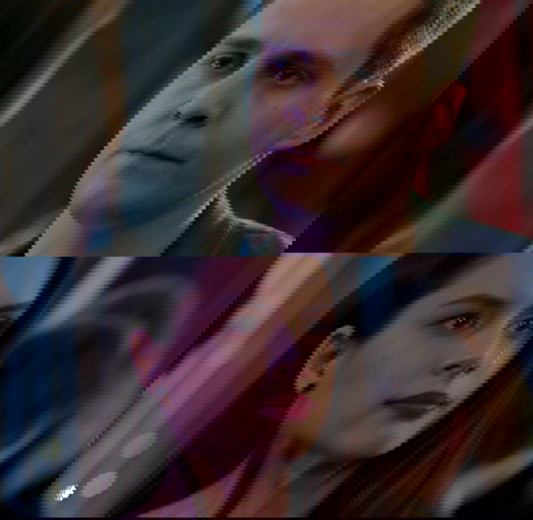 Кадры из сериала: крупные планы лица мужчины и плачущей женщины с видимой слезой — эмоциональная драматическая сцена.