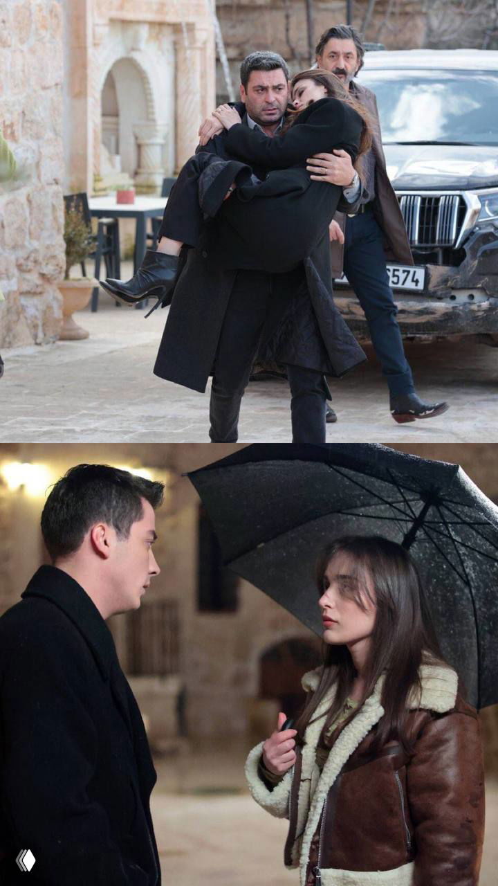 Кадр с примеркой свадебного платья: актриса в белом платье и помощница у зеркала в гримерной, интерьер с подсветкой.